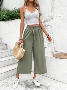 SHEIN Frenchy Bộ áo yếm và quần âu mùa hè màu trơn dành cho nữ - màu xanh lá - Xem 6