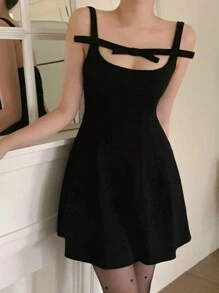 DAZY 女士蝴蝶结芭蕾公主裙正式连衣裙太阳裙、迷你裙 - 藍色 - 查看 4