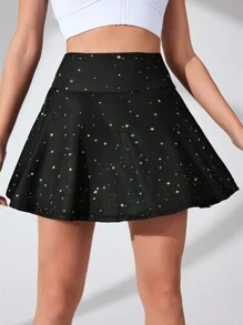 Easithlete Women's Fashionable Star Printed Sport Skort - Black - View 4