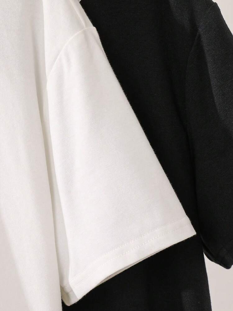 SHEIN Tween Boys Extended Size Casual Letter & Printed Pattern Stand Collar Pullover Short Sleeve Knit T-Shirt (Multi-Pack, One In Each Color) - Multicolor - View 4