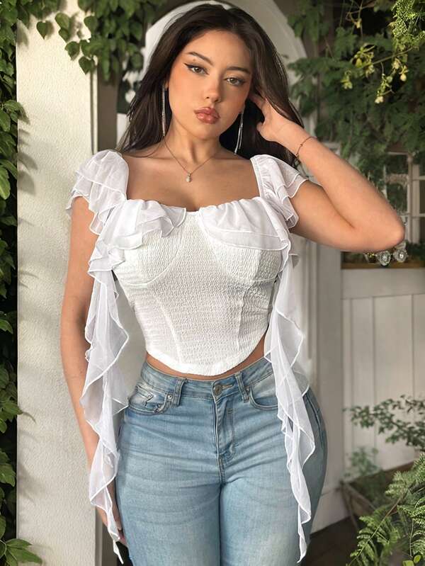 SHEIN Privé Top da donna a colore solido semplice con decorazioni in pizzo per uso quotidiano