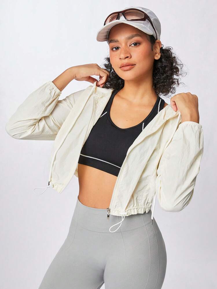 Women's Fashion Solid Color Short Length Long Sleeve Hooded Jacket, Casual