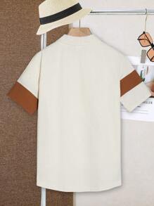 Tween Boy Color Block Casual Short Sleeve Single-Breasted Shirt, Summer