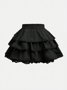 SHEIN Girlism Tween Girl Vacation Casual Spring/Summer Woven Cake Skirt