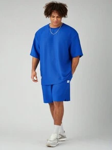 Manfinity VCAY 2入組男裝加大碼休閒針織短袖T恤休閒套裝 - 藍色 - 查看 3