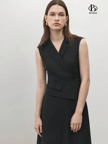 BizChic 1 件高腰女士无袖优雅办公室通勤黑色连衣裙 - 黑色 - 查看 11