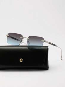 1 件装无框心形图案金属太阳镜，厚镜框，可调节鼻托，适合夏季男士（含眼镜盒和眼镜绳）太阳镜 太阳镜 沙滩配件 太阳镜 太阳镜 遮阳镜 适合夏季海滩度假、户外、旅行 - 漸層上灰/藍鏡片 - 查看 2