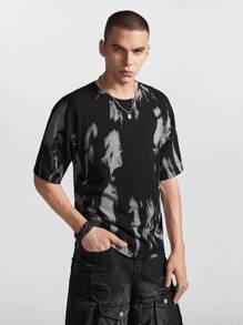 Chillumni Men's Fashion Printed Short Sleeve Knit Top - Black - View 4