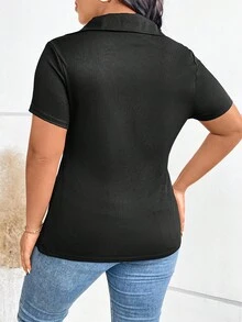 Calvaya Plus Size Mùa Hè Thường Ngày Màu Trơn Đôi Dây Kéo Áo Thun Tay Ngắn - màu đen - Xem 2