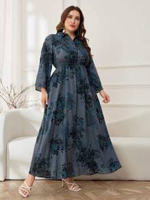Mulvari Elegante vestido largo de talla grande con estampado floral y cintura ajustada, para primavera/verano