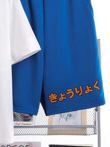 SHEIN Tween Boys' Casual Street-Style Printed Color-Block Cap Short Sleeve Tee And Shorts Knitted Two-Piece Set - Multicolor - View 3