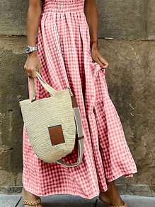 SHEIN LUNE Vestido diario simple de mujer con estampado a cuadros - Rojo - Ver 8