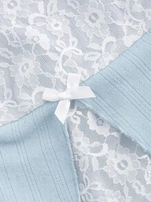 ROMWE 蕾絲拼接淺藍提花筒身上衣 - 淺藍色 - 查看 3