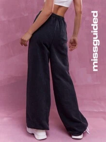MISSGUIDED Wide Leg Sweatpants With Drawstrings Winter Wear - Black - View 2