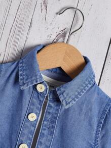 男婴可爱恐龙休闲牛仔上衣 - 淺色水洗藍 - 查看 3