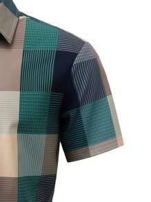 Manfinity Homme 男士夏季格紋短袖休閒襯衫，鈕扣式平紋工作襯衫 - 彩色 - 查看 3