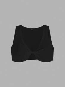 Zyxie ملابس علوية ثابت اللون النسائي اليومي البسيط بدون أكمام