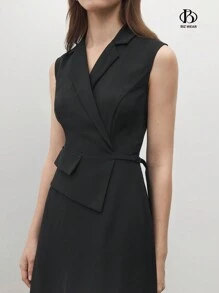 BizChic 1 件高腰女士无袖优雅办公室通勤黑色连衣裙 - 黑色 - 查看 9