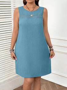 SHEIN LUNE 女士無袖蕾絲拼接A字裙