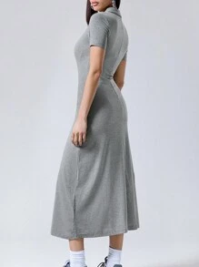 SHEIN EZwear Grey Knit Women'S Long Dress - Grey - View 2