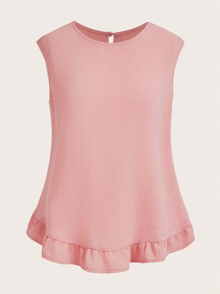 Solid Color Sleeveless Ruffle Trimmed Women's Casual Daily Summer Top Blouse