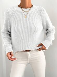 EURMUSE Jersey De Manga Larga Raglán Para Mujer Decorado Con Perlas - Blanco - Ver 5