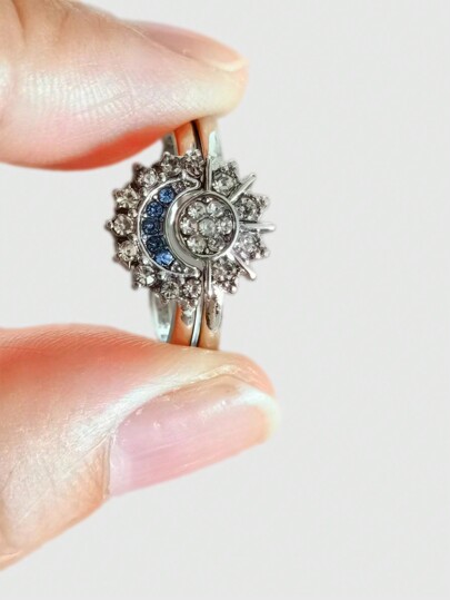 Fairycore Ensemble de bagues pour couple avec superposition soleil lune