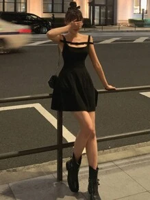 DAZY 女士蝴蝶结芭蕾公主裙正式连衣裙太阳裙、迷你裙 - 藍色 - 查看 8