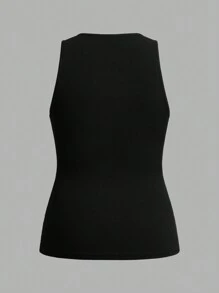 SHEIN EZwear 2 Set Plus Size Round Neck Thick Strap Padded Camisole And Tank Top, Suitable For Summer - Black and White - View 8