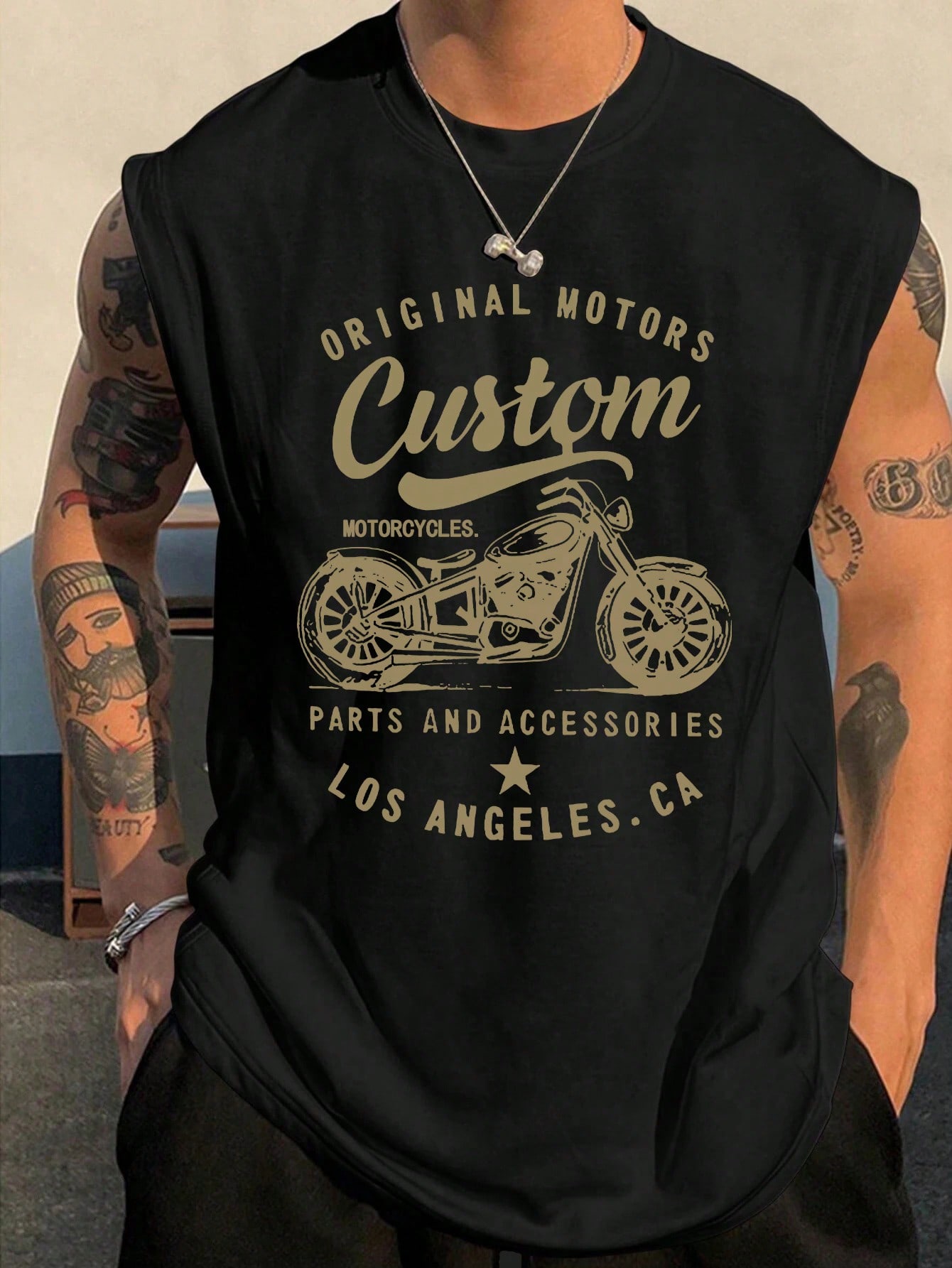 Men's Summer Motorcycle Letter Print Round Neck Casual Tank Top