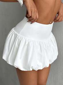 CovetEZ 女式純色短款花瓣裙 - 白色 - 查看 4