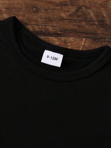 寶寶男童簡約字母印花短袖T恤，夏季款 - 黑色 - 查看 7