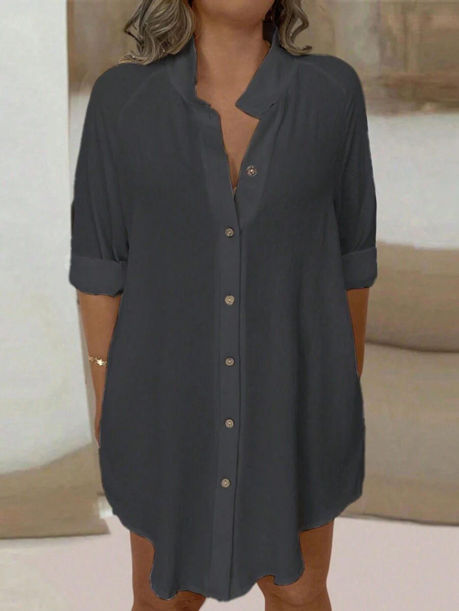 EMERY ROSE Modisch einfaches Freizeithemd für Damen in Große Größen, locker geschnitten und vielseitig einsetzbar