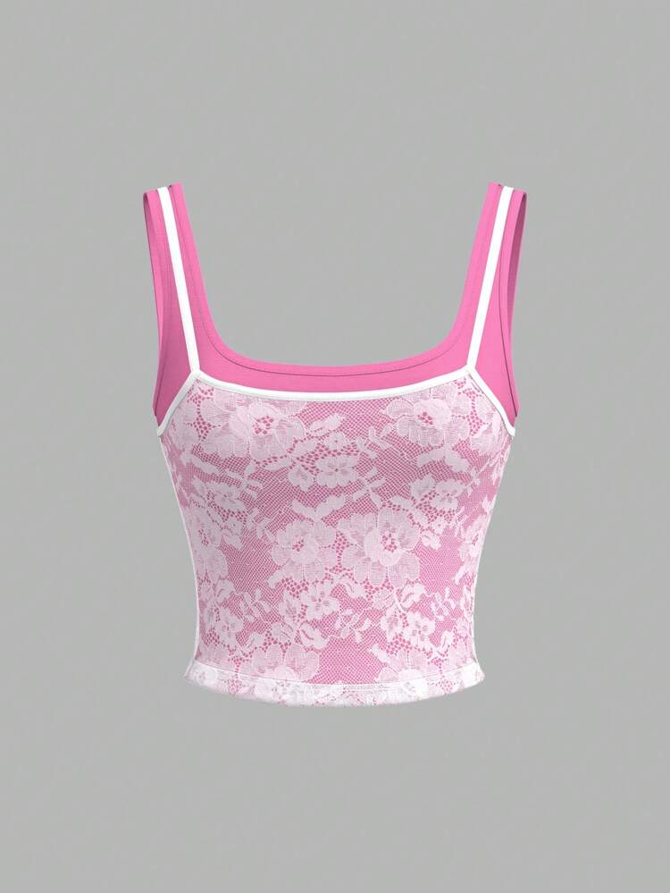 Women's Fashionable Lace Contrast Color Camisole Top
