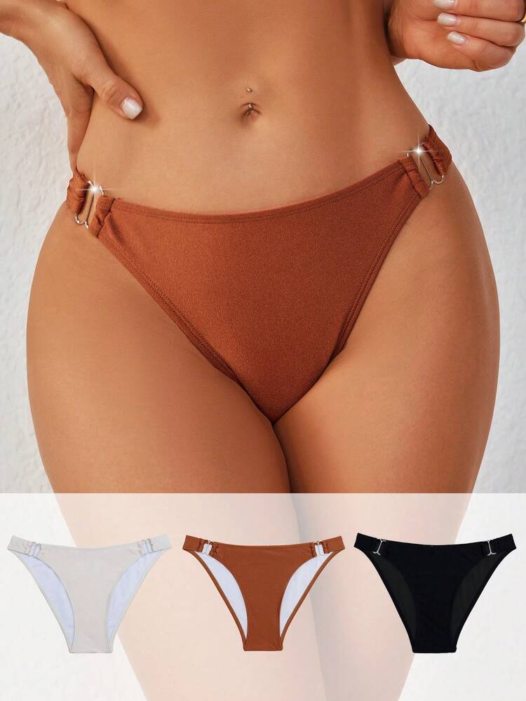 Women's Beach Vacation Solid Color Swim Bottoms 3-Piece Set Summer