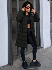 RueChic Women'S Medium-Long Padded Jacket With Collar - Black - View 6