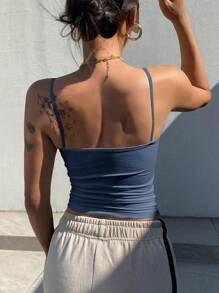 DAZY Women's Summer Casual Slim Fit Round Neck Camisole Top Tank Tops - Blue - View 5