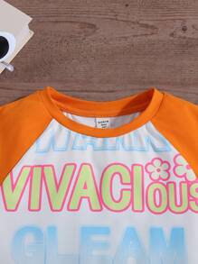 SHEIN Áo thun ngắn in chữ đan nhiều màu cho bé gái tuổi teen - Nhiều màu - Xem 3