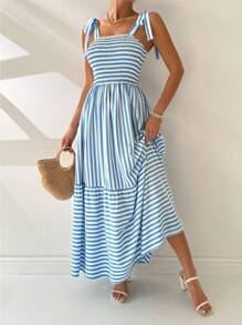 Chiquease Women's Fashionable Summer Striped Spaghetti Strap Vacation Dress