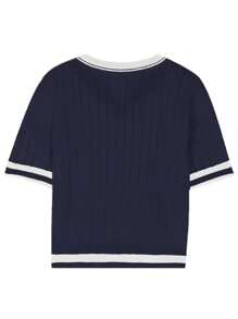 INAWLY Plus Size Color Block Short Sleeve Knit Top For Casual Summer