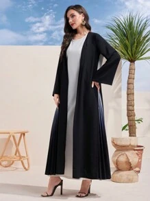Al Najma Women's Gradient Color Long Sleeve Panel Pleated Long Elegant Abaya - Black - View 5