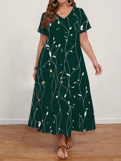 EMERY ROSE 大码休闲植物印花夏季女式连衣裙