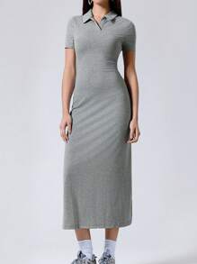 SHEIN EZwear Grey Knit Women'S Long Dress - Grey - View 4