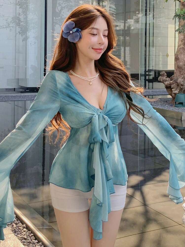 Women's Stylish Long Sleeve Ruffle Hem Shirt