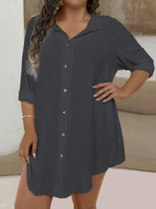 EMERY ROSE Modisch einfaches Freizeithemd für Damen in Große Größen, locker geschnitten und vielseitig einsetzbar