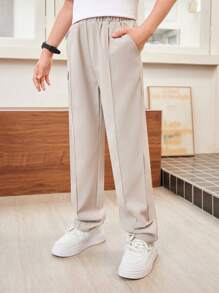 SHEIN 10歲男童1條彈性腰休閒褲，附字母徽章和牙籤口袋 - 彩色 - 查看 5