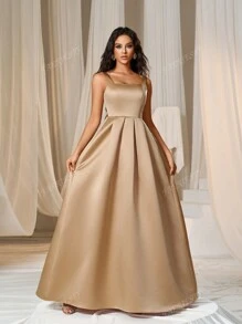 Faeriesty Elegant Satin Square-Neck Tie-Dress With Dramatic Floor-Length Hem | Luxurious Evening Look For Galas, Weddings Or Red Carpet Events Bridesmaid Dress