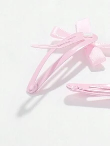 ROMWE Kawaii Conjunto de 8 piezas de horquillas japonesas de estilo dulce de color rosa con moño para mujeres y niñas, incluyendo pinza de borde y clip lateral, regalo de graduación - Rosa - Ver 4