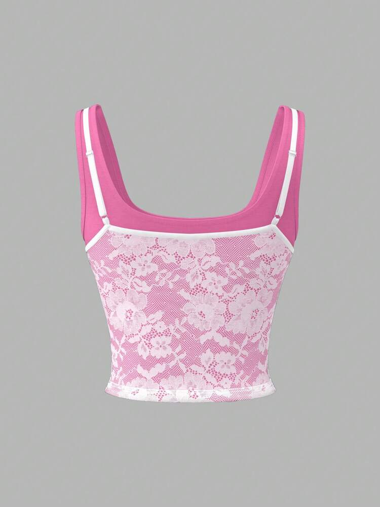 Women's Fashionable Lace Contrast Color Camisole Top