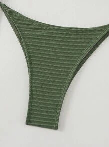 SHEIN Swim Bộ bikini cổ yếm màu trơn, trang phục đi biển mùa hè cho nữ - xanh quân đội - Xem 4